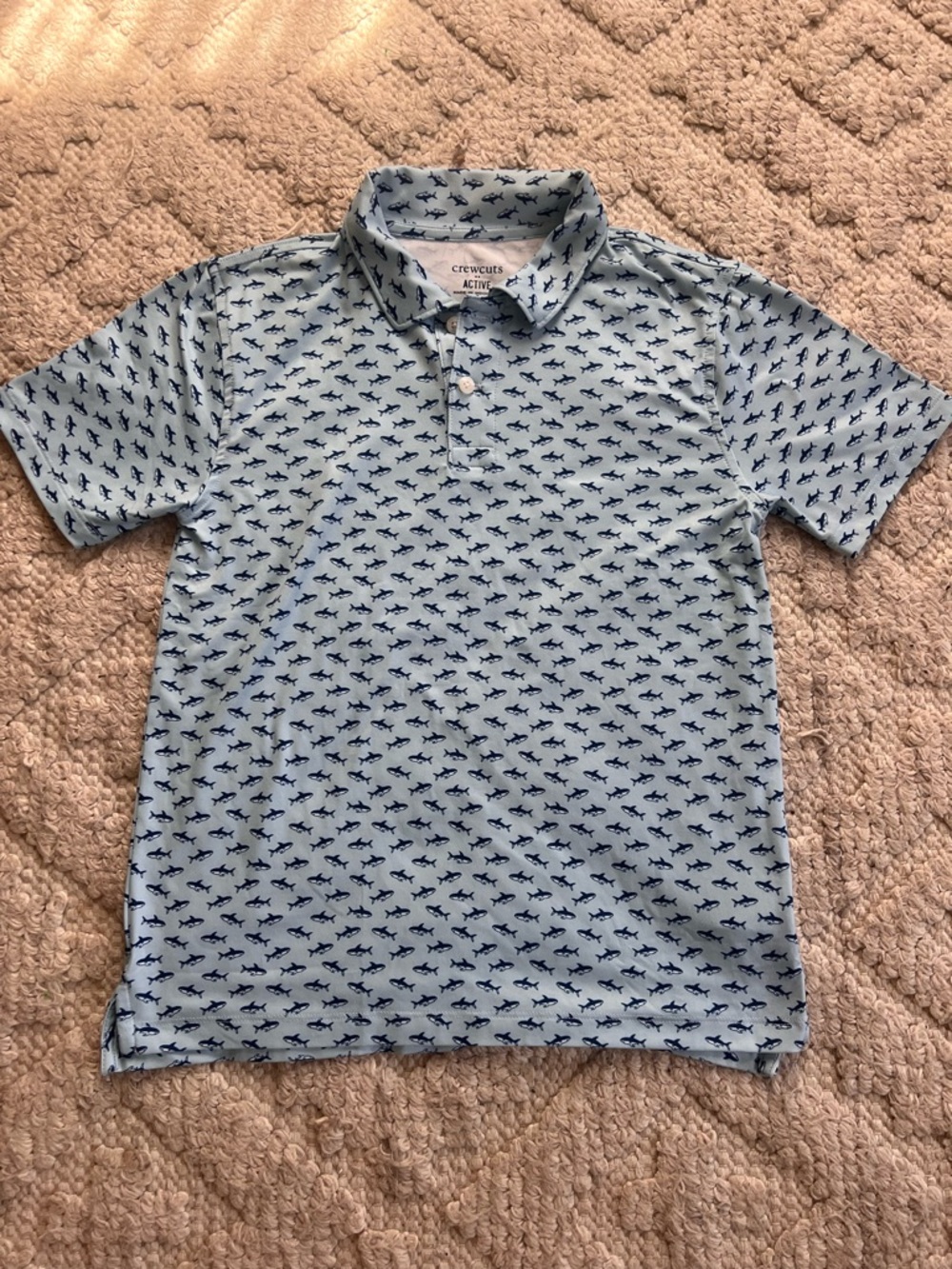 Crewcuts Light Blue Polo with Navy Shark Print